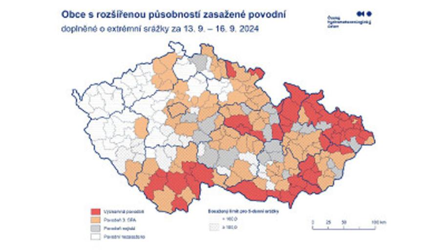 Předběžné vymezení rozsahu území zasaženého v průběhu povodně v září 2024